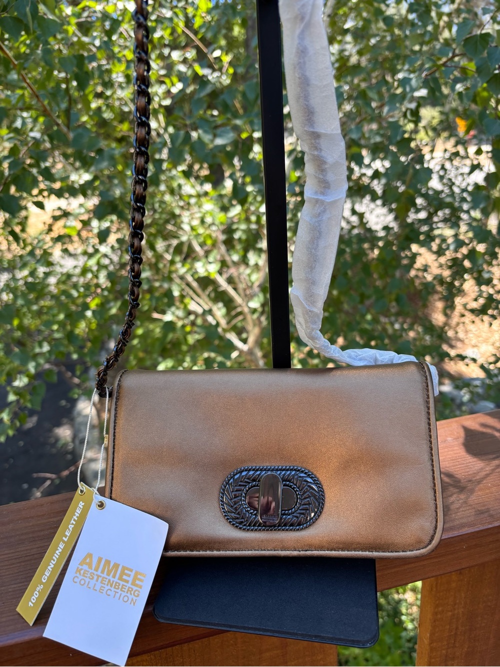 Beautiful Aimee Kestenberg Metallic Bronze Crossbody Bag with Chain Strap
